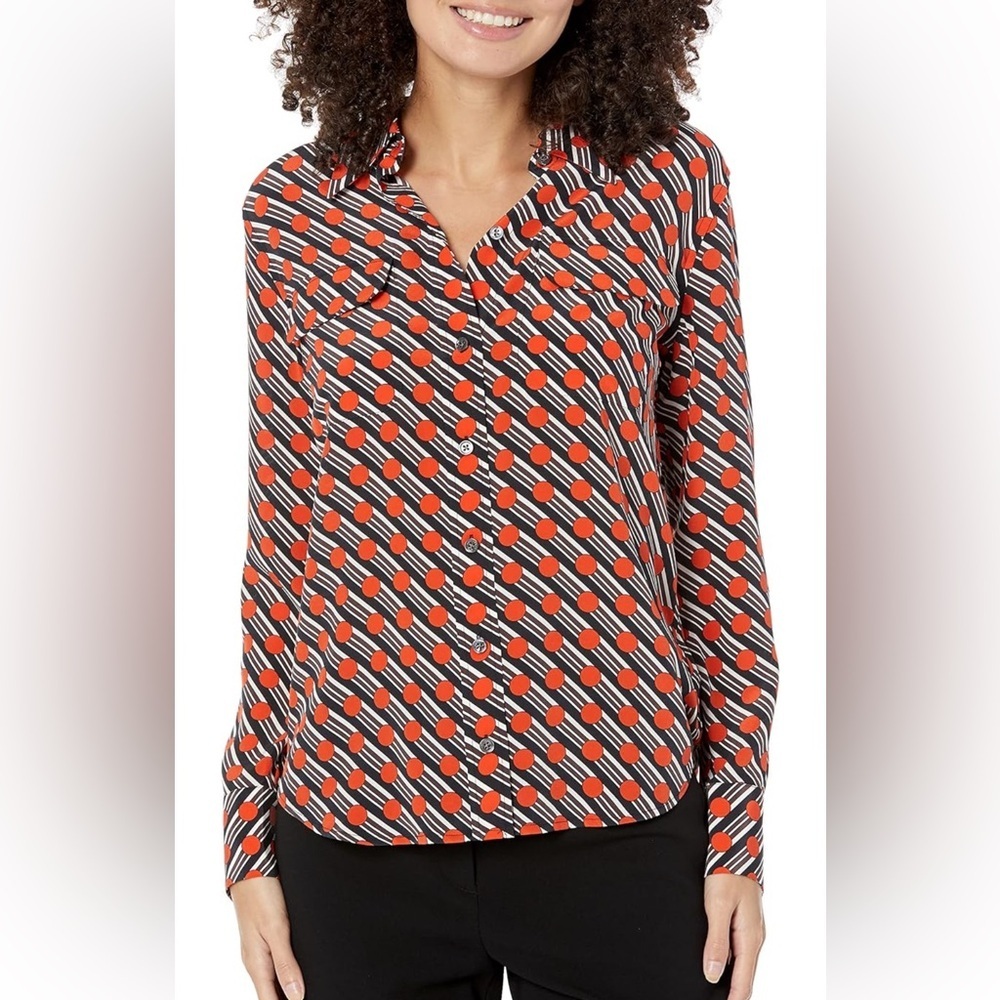Equipment Femme NWT Slim Signature Button Down Tangerine Tango Multi Dots Small